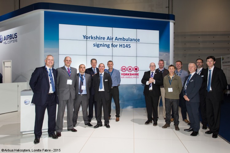 Yorkshire Air Ambulance Signs for H145 at Helitech 2015 